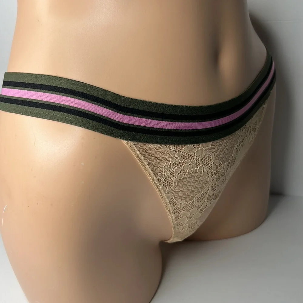 Forever 21 Beige Lace With Sporty Stripe Elastic Waistband‎ Panties Sz L NWT